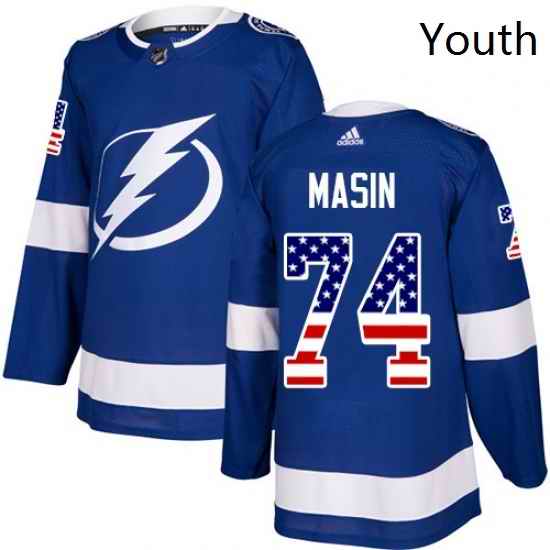 Youth Adidas Tampa Bay Lightning 74 Dominik Masin Authentic Blue USA Flag Fashion NHL Jersey